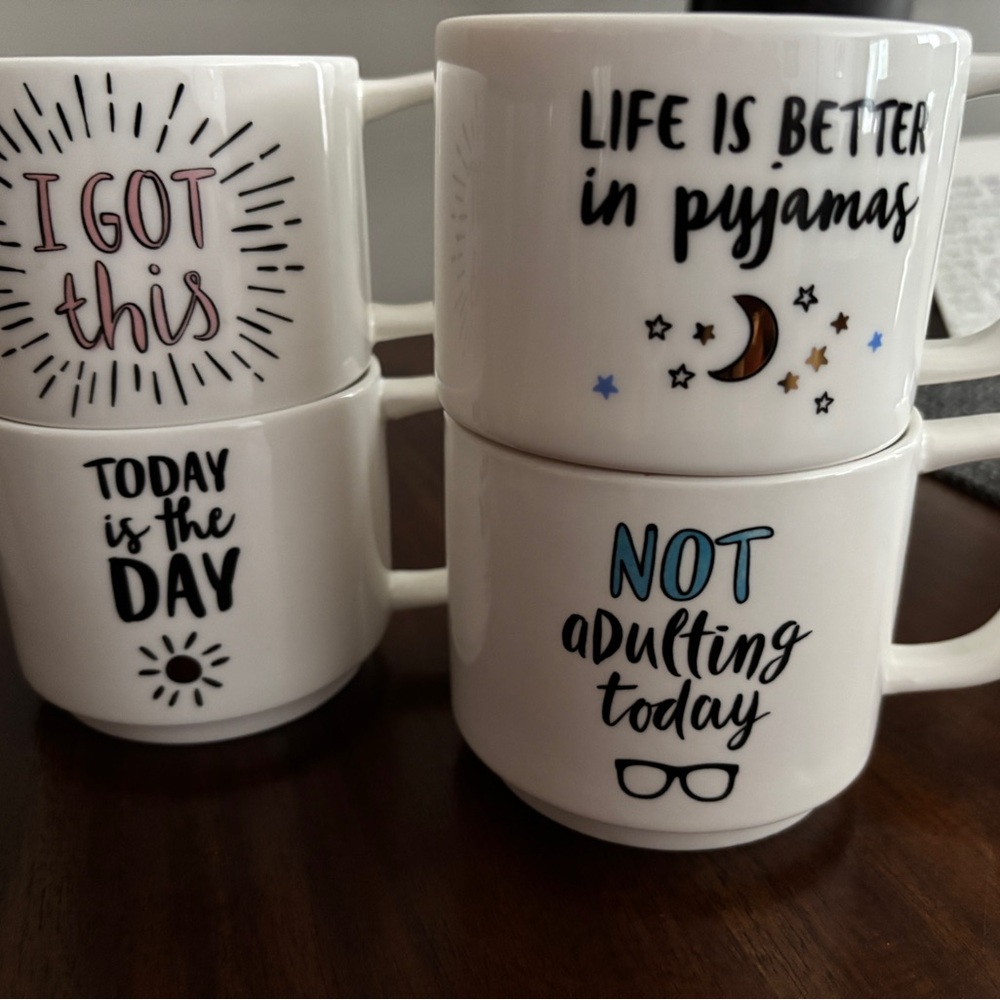 White Ceramic Mug Stack - 'Not Adulting Today' & Inspirational Designs